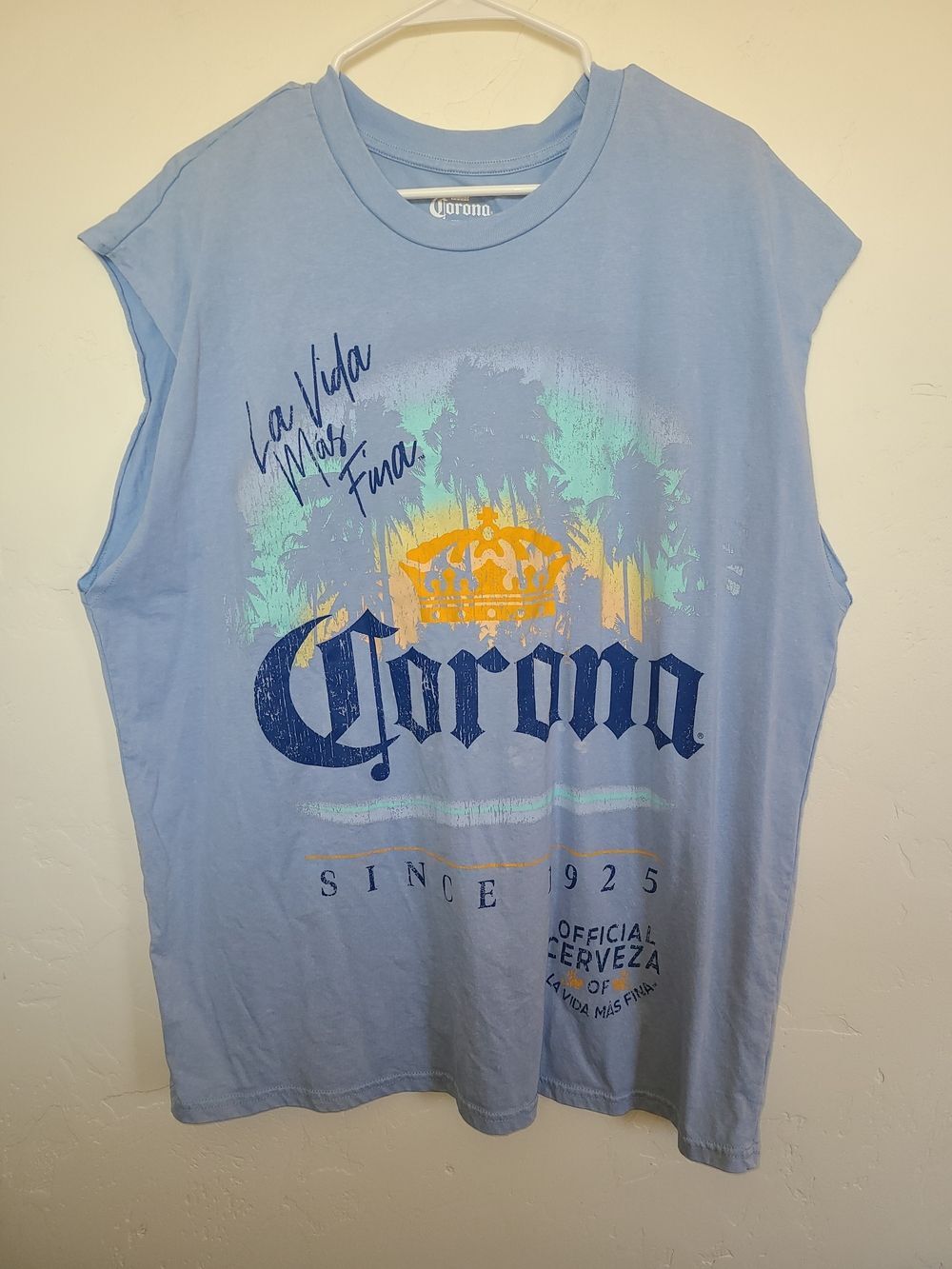 Corona Light Blue Crew Neck Muscle Tee Tank Size XL